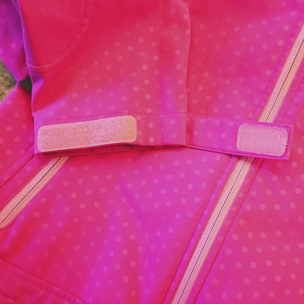 Girl's Free Country Bright Pink Polka Dot Softshell Hooded Jacket Size XL 10/12 - Picture 8 of 14